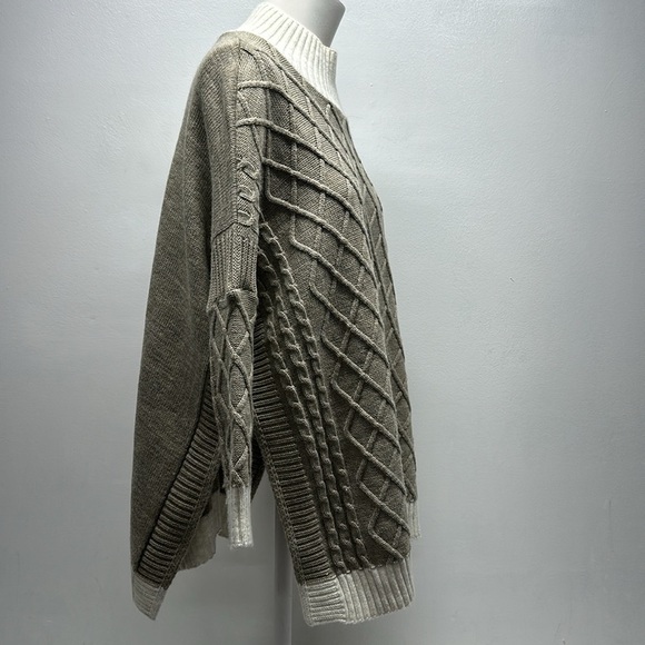 Mersea The Libson Traveler Sweater Knit Top Blouse Mock Neck Brown Tan Cream OS - Picture 4 of 10